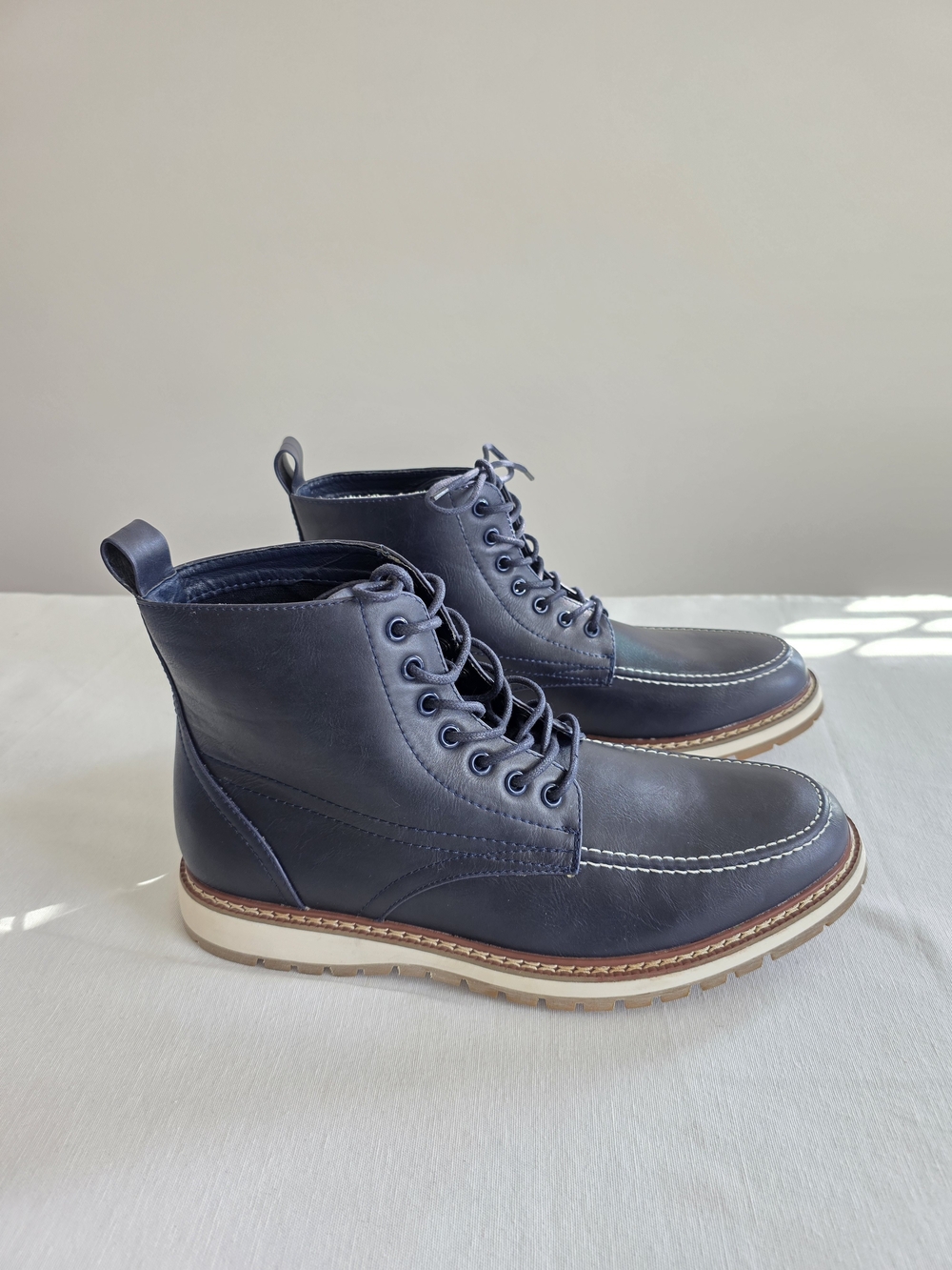 Hawke and Co Boots Mens 11 Navy Moc Toe Lace-Up Ankle Boot Faux Leather Upper
